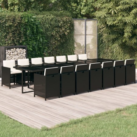Set comedor jardín 15 pzas y cojines ratán sintético negro