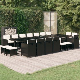 Set comedor de jardín 19 pzas con cojines ratán sintético negro