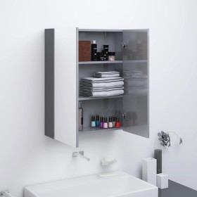 Armario de espejo de baño MDF gris brillante 60x15x75 cm