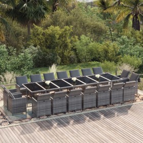 Set de comedor jardín 19 pzas con cojines ratán sintético gris