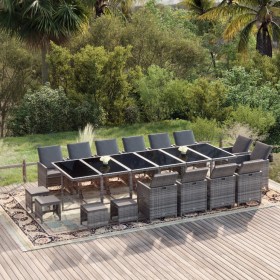 Set de comedor jardín 19 pzas con cojines ratán sintético gris