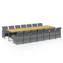 Set comedor de jardín con cojines 15 pzas ratán sintético gris