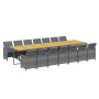 Set comedor de jardín con cojines 15 pzas ratán sintético gris