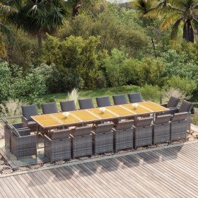 Set de comedor jardín 19 pzas con cojines ratán sintético gris