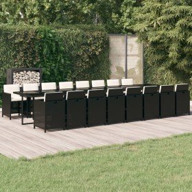 Set de muebles jardín 17 pzas con cojines ratán sintético negro Set de muebles jardín 17 pzas con cojines ratán sintético negro