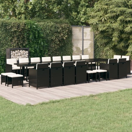 Set de comedor jardín 21 pzas con cojines ratán sintético negro