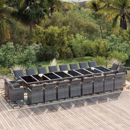 Set de comedor jardín 21 pzas con cojines ratán sintético gris