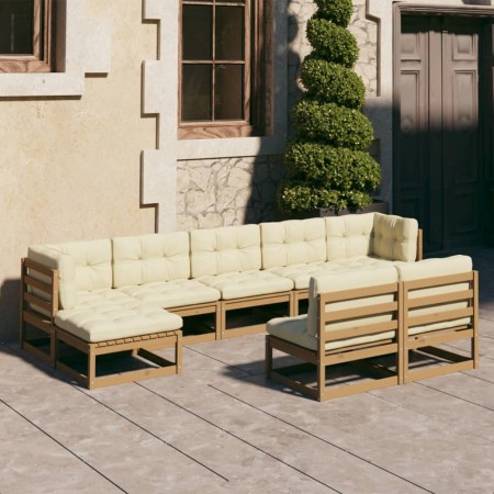 Set de muebles de jardín 9 pzs cojines madera pino marrón miel de , Conjuntos de jardín - Ref: Foro24-3077137, Precio: 880,44...