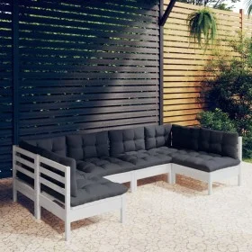 Gartenmöbel 6-teilig und weiße Kissen aus massivem Kiefernholz von , Gartensets - Ref: Foro24-3097152, Preis: 491,18 €, Rabat...