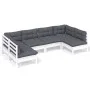 Garden furniture 6 pieces and white cushions solid pine wood by , Garden sets - Ref: Foro24-3097152, Price: 491,18 €, Discoun...