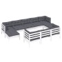 Muebles de jardín 11 pzas cojines blanco madera maciza de pino