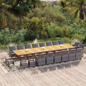 Set de comedor jardín 21 pzas con cojines ratán sintético gris
