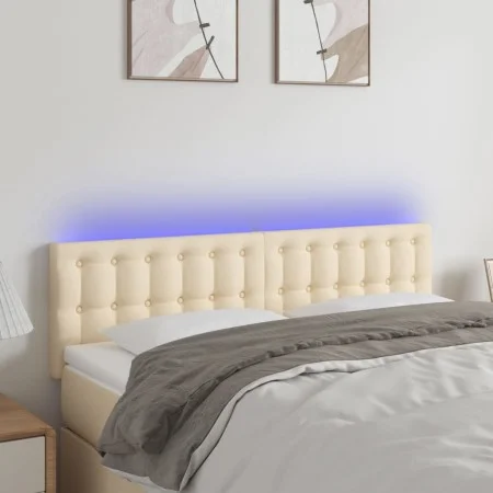 Cream fabric headboard with LED 144x5x78/88 cm by , Headboards and footboards - Ref: Foro24-3122049, Price: 61,55 €, Discount: %