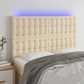 Headboard with LED lights cream fabric 144x5x118/128 cm by , Headboards and footboards - Ref: Foro24-3122861, Price: 130,73 €...