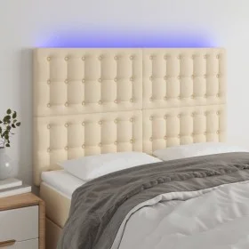 Headboard with LED lights cream fabric 144x5x118/128 cm by , Headboards and footboards - Ref: Foro24-3122861, Price: 112,88 €...