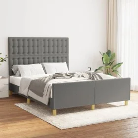 Bed frame with headboard in dark gray fabric 140x200 cm by , Beds and slatted bases - Ref: Foro24-3125382, Price: 231,56 €, D...