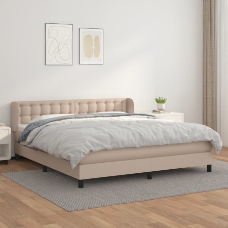 Cama box spring con colchón cuero sintético capuchino 160x200cm