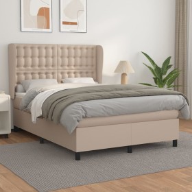 Cama box spring con colchón cuero sintético capuchino 140x200cm