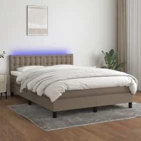 Box spring bed with mattress and LED lights taupe gray fabric 140x190 cm by , Beds and slatted bases - Ref: Foro24-3133473, P...
