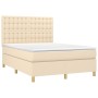 Cama box spring colchón y luces LED tela crema 140x190 cm de , Camas y somieres - Ref: Foro24-3135754, Precio: 512,63 €, Desc...