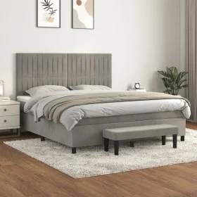 Box spring bed with light gray velvet mattress 160x200 cm by , Beds and slatted bases - Ref: Foro24-3137971, Price: 549,01 €,...