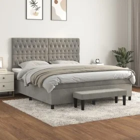 Box spring bed with light gray velvet mattress 180x200 cm by , Beds and slatted bases - Ref: Foro24-3138037, Price: 633,10 €,...