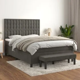Box spring bed with dark gray velvet mattress 140x190 cm by , Beds and slatted bases - Ref: Foro24-3138080, Price: 549,85 €, ...
