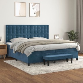 Cama box spring con colchón terciopelo azul oscuro 200x200 cm