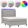 Box spring bed mattress and LED lights light gray fabric 140x190 cm by , Beds and slatted bases - Ref: Foro24-3138629, Price:...