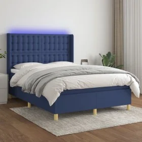 Box spring bed mattress and LED lights blue fabric 140x190 cm by , Beds and slatted bases - Ref: Foro24-3139195, Price: 515,8...