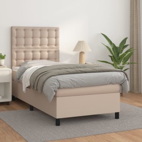 Cama box spring con colchón cuero sintético capuchino 80x200 cm