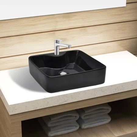 Quadratisches Keramikwaschbecken mit schwarzem Wasserhahn/Abflussloch von vidaXL, Sinkt - Ref: Foro24-141937, Preis: 79,13 €,...