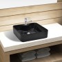 Lavabo de cerámica cuadrado con orificio de grifo/desagüe negro de vidaXL, Lavabos - Ref: Foro24-141937, Precio: 79,13 €, Des...