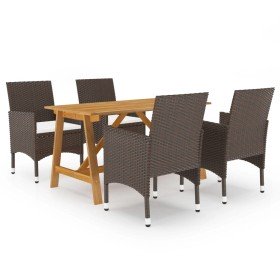 Juego de comedor de jardín 5 piezas con cojines marrón Juego de comedor de jardín 5 piezas con cojines marrón