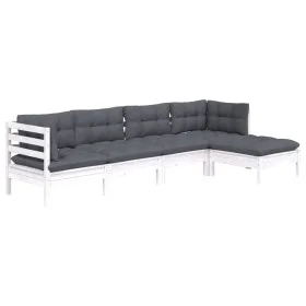 5-piece garden furniture set with white cushions made of pine wood by , Garden sets - Ref: Foro24-3096359, Price: 420,91 €, D...