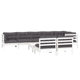 9-piece garden furniture set with white cushions, made of solid pine wood. by , Garden sets - Ref: Foro24-3096461, Price: 738...