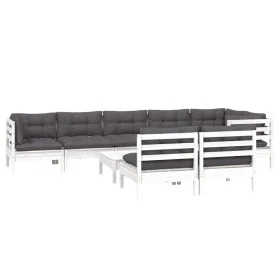 9-piece garden furniture set with white cushions, made of solid pine wood. by , Garden sets - Ref: Foro24-3096461, Price: 729...