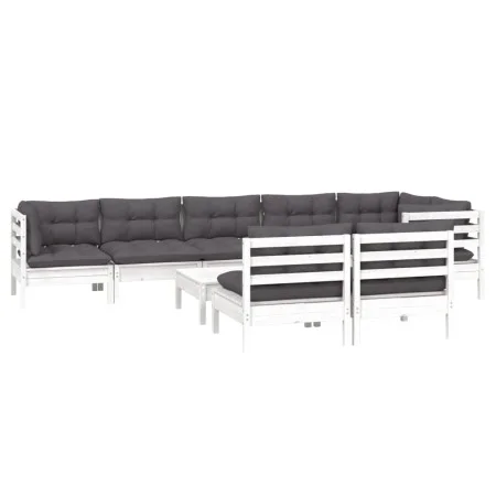 Muebles de jardín 9 pzas y cojines blanco madera maciza de pino de , Conjuntos de jardín - Ref: Foro24-3096461, Precio: 729,5...