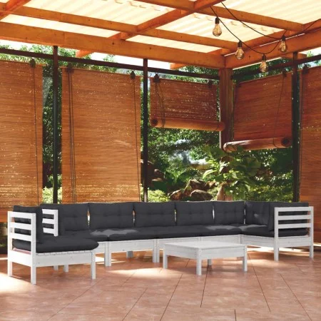 9 Stk. Gartenmöbel und Kissen aus massivem Kiefernholz weiß von , Gartensets - Ref: Foro24-3096738, Preis: 729,64 €, Rabatt: %