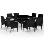 Set de comedor de jardín 9 pzas ratán PE vidrio templado negro
