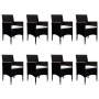 Set de comedor de jardín 9 pzas ratán PE vidrio templado negro