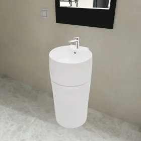 Runder Keramikboden Waschbecken hohl für weißen Wasserhahn/Abfluss von vidaXL, Sinkt - Ref: Foro24-141942, Preis: 287,19 €, R...