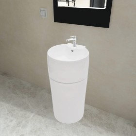 Runder Keramikboden Waschbecken hohl für weißen Wasserhahn/Abfluss von vidaXL, Sinkt - Ref: Foro24-141942, Preis: 292,67 €, R...