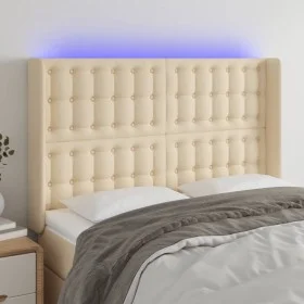 Cream fabric headboard with LED 147x16x118/128 cm by , Headboards and footboards - Ref: Foro24-3124485, Price: 121,93 €, Disc...