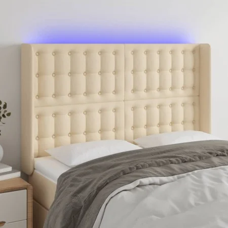 Cream fabric headboard with LED 147x16x118/128 cm by , Headboards and footboards - Ref: Foro24-3124485, Price: 121,93 €, Disc...