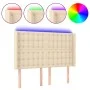 Cream fabric headboard with LED 147x16x118/128 cm by , Headboards and footboards - Ref: Foro24-3124485, Price: 121,93 €, Disc...