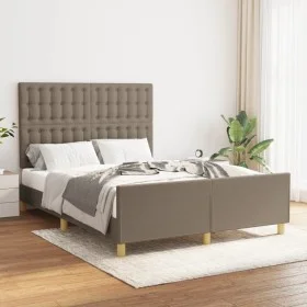 Bed frame with headboard in taupe gray fabric 140x200 cm by , Beds and slatted bases - Ref: Foro24-3125385, Price: 217,27 €, ...