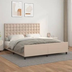 Cappuccino synthetic leather headboard bed frame 160x200cm by , Beds and slatted bases - Ref: Foro24-3125584, Price: 235,49 €...