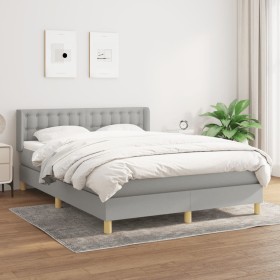 Cama box spring con colchón tela gris claro 140x200 cm