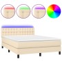 Box spring bed mattress and LED lights cream fabric 140x190 cm by , Beds and slatted bases - Ref: Foro24-3133474, Price: 418,...
